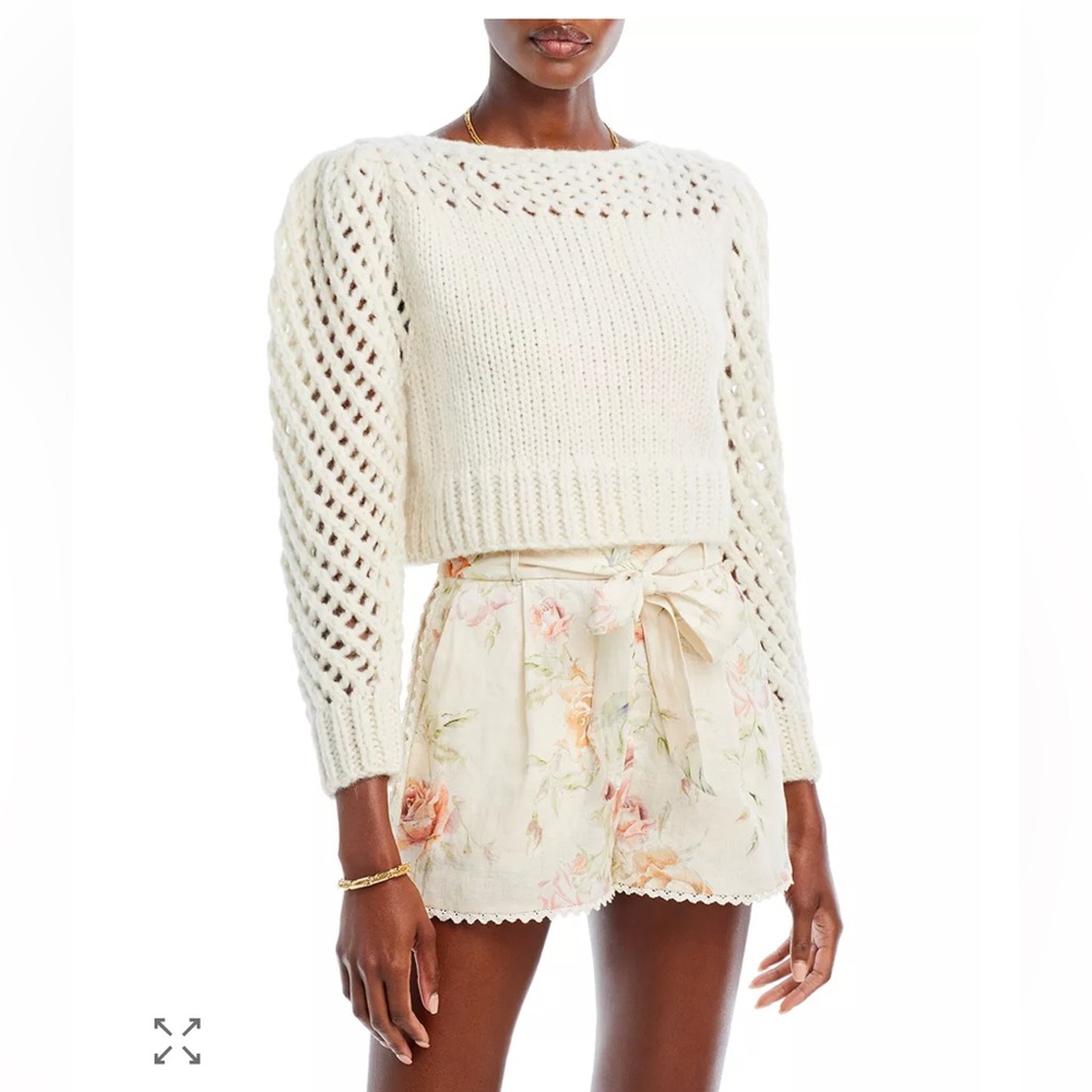 LoveShackFancy Larson Alpaca Cropped Pullover Sweater, size large. EUC!